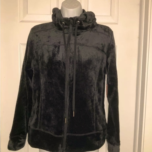 Adrienne Vittadini Sport Black Faux Fur  Hoodie Jacket Size Small - Picture 1 of 10